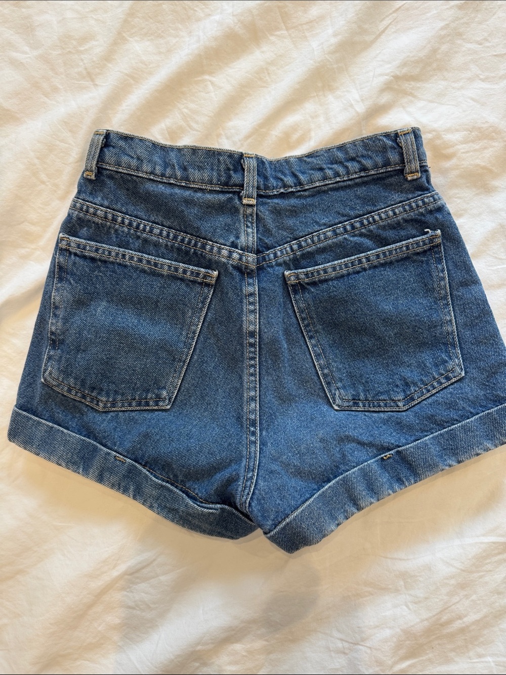 American Apparel Dark Blue High-Rise Cuffed Denim Shorts - Picture 3 of 5